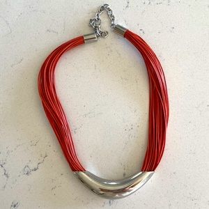 Stately Steel Orange Leather 16” Necklace